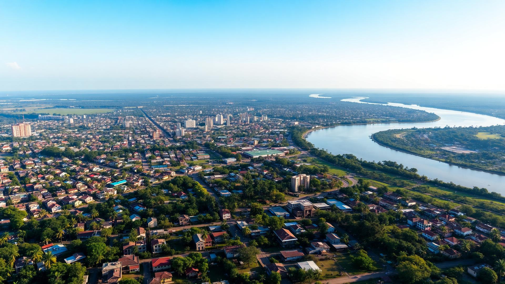 Vue aérienne de Tshikapa et de la rivière Kasaï